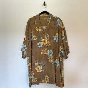Tommy Bahama Brown, Blue & Yellow Floral Men's 100% Silk Hawaiian Shirt